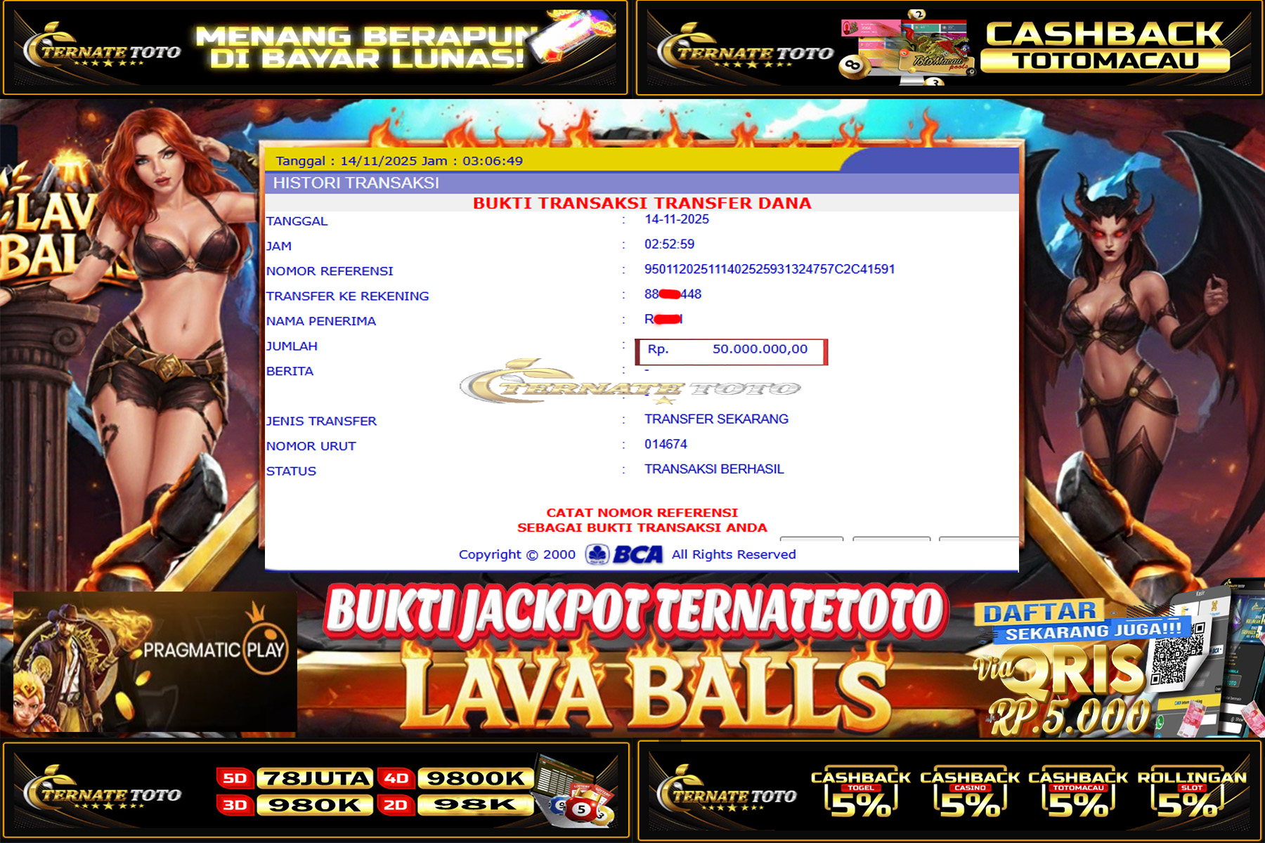 TERNATETOTO - JACKPOT LAVA BALLS DI PRAGMATIC PLAY Rp.50,000,000,-